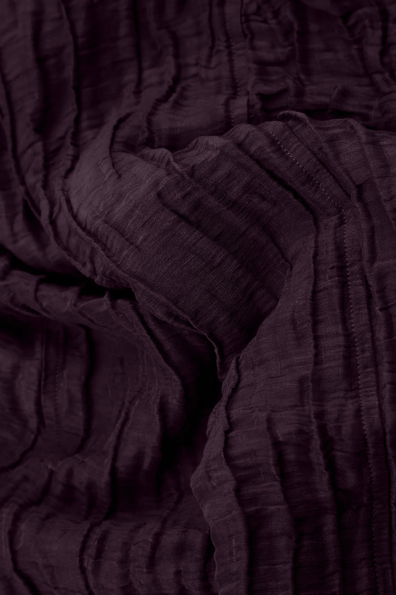 Flared Crinkled Deep Plum Silk Linen Shirt