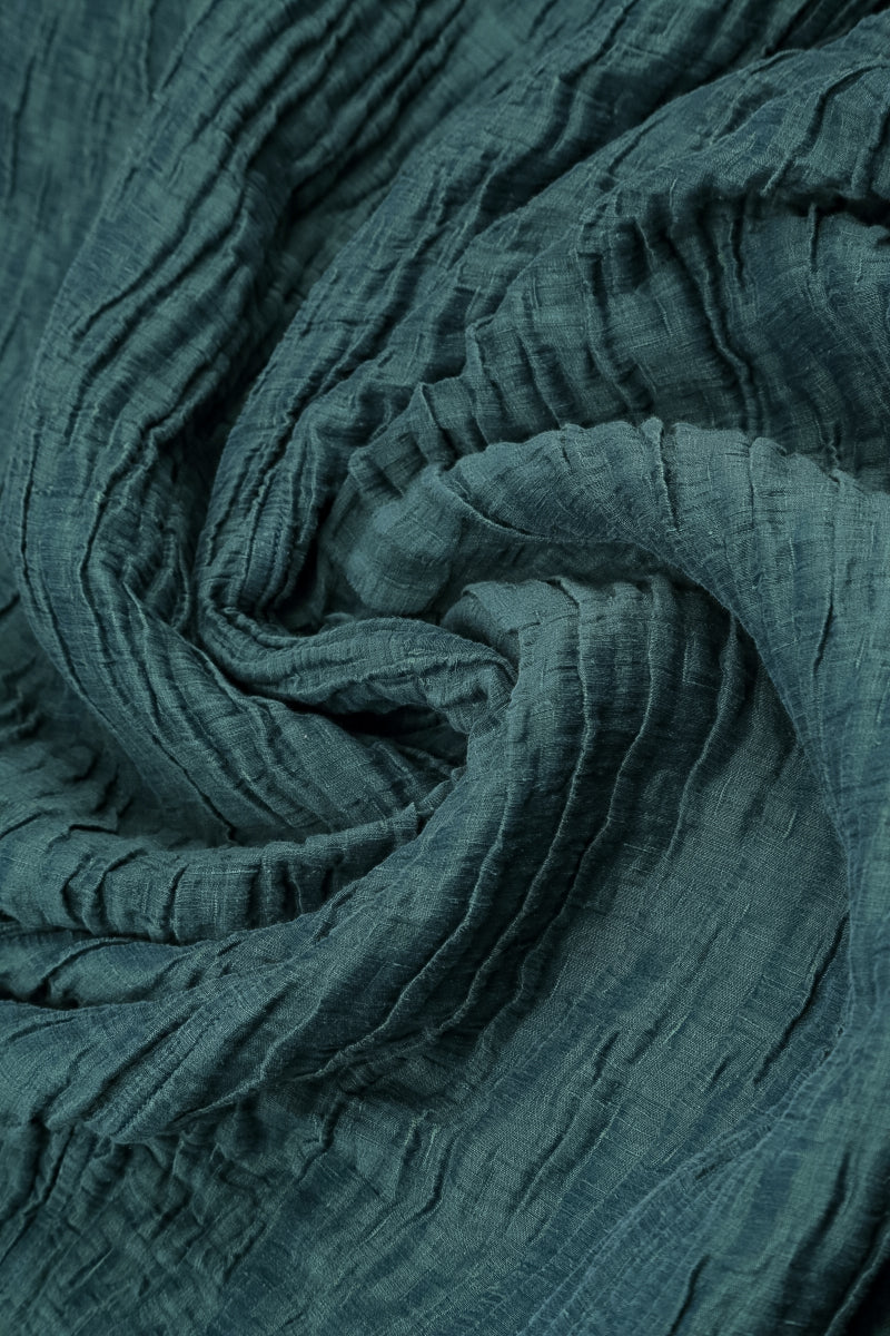Flared Deep Turquoise Crinkled Silk Linen Dress