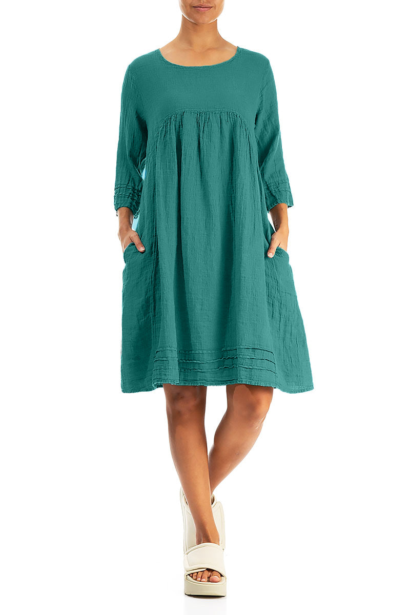 Flared Turquoise Linen Dress 4