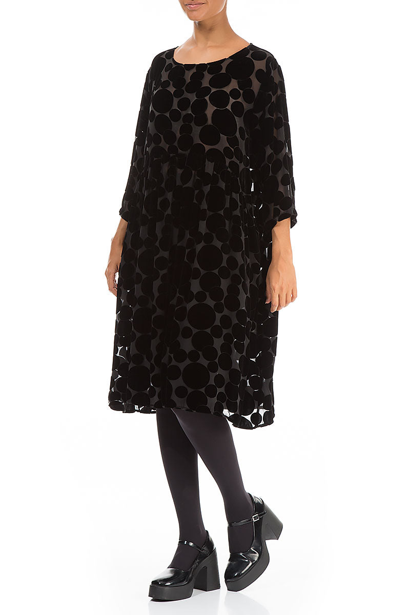Flared Devoré Bubbles Black Silk Velvet Dress 3