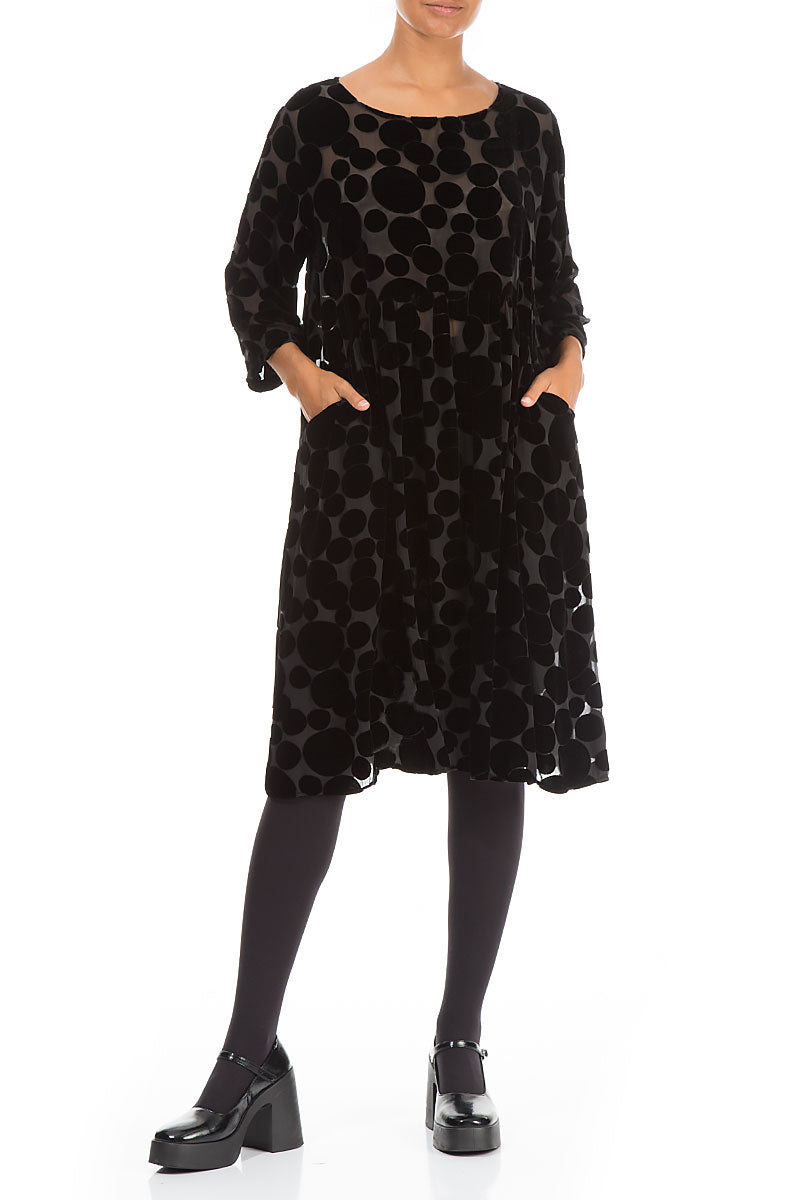 Flared Devoré Bubbles Black Silk Velvet Dress 4