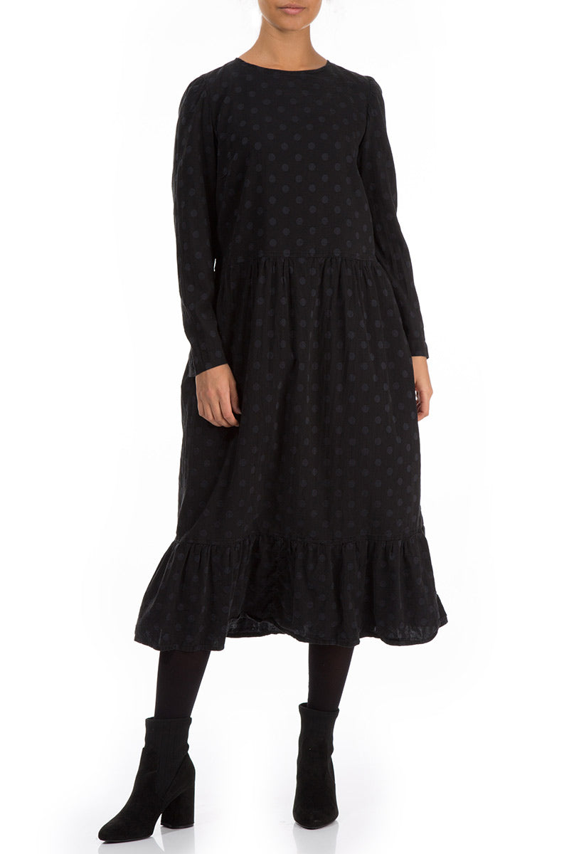 Flared Dotty Black Silk Dress