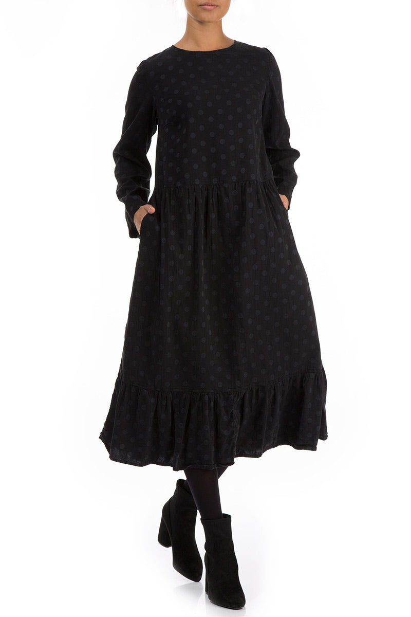 Flared Dotty Black Silk Dress