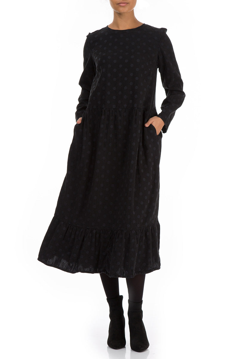 Flared Dotty Black Silk Dress