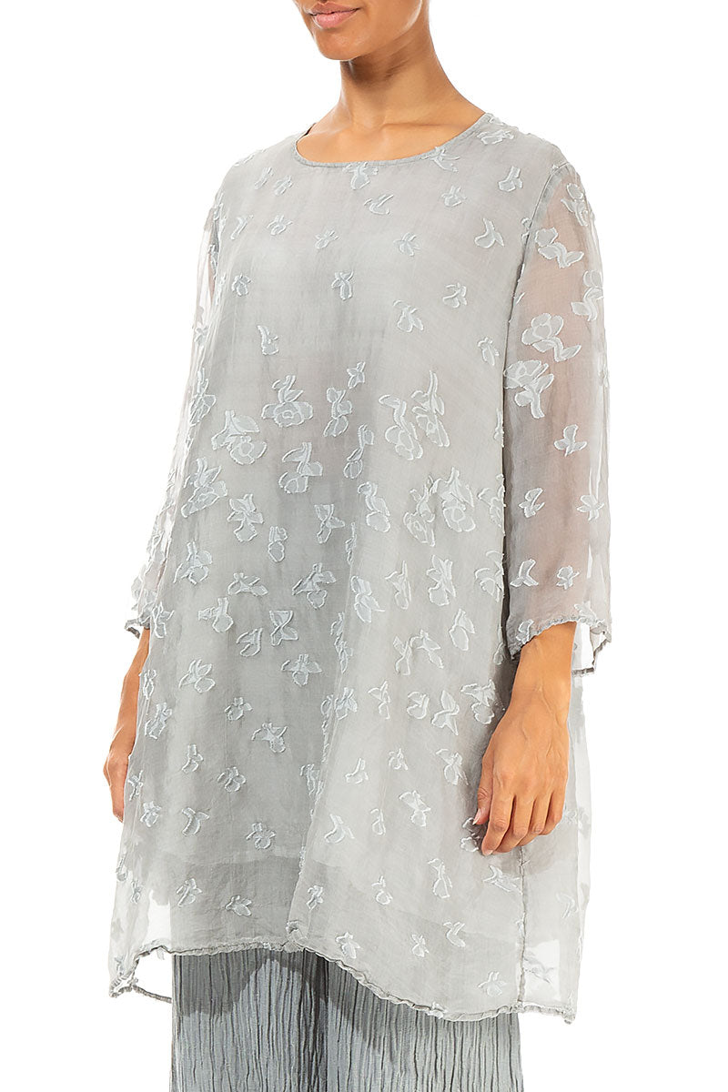 Flared Floral Light Grey Silk Tunic 3