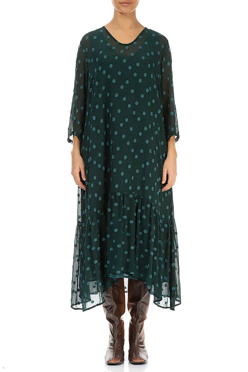 Flared Hem Peacock Dotty Silk Dress 2