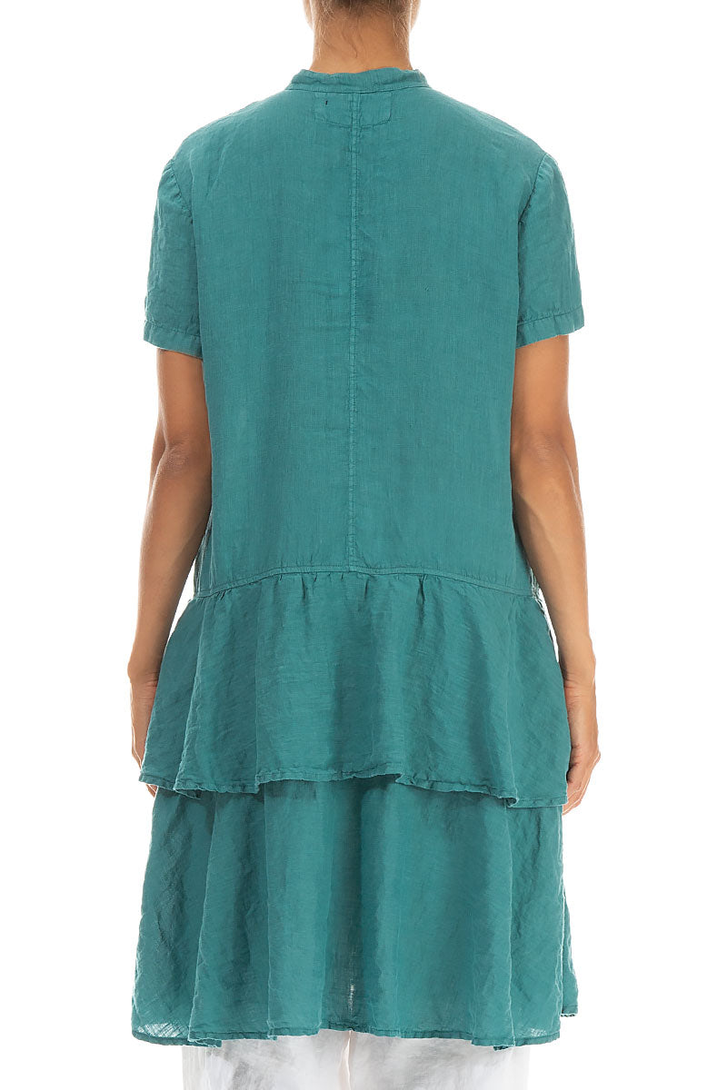 Flared Layered Turquoise Linen Tunic Dress 2