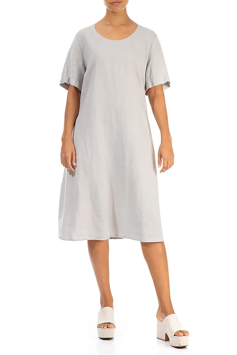 Flared Midi Taupe Linen Dress 3