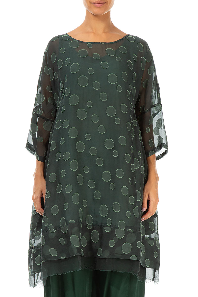 Flared Pine Green Bubbles Silk Tunic 1
