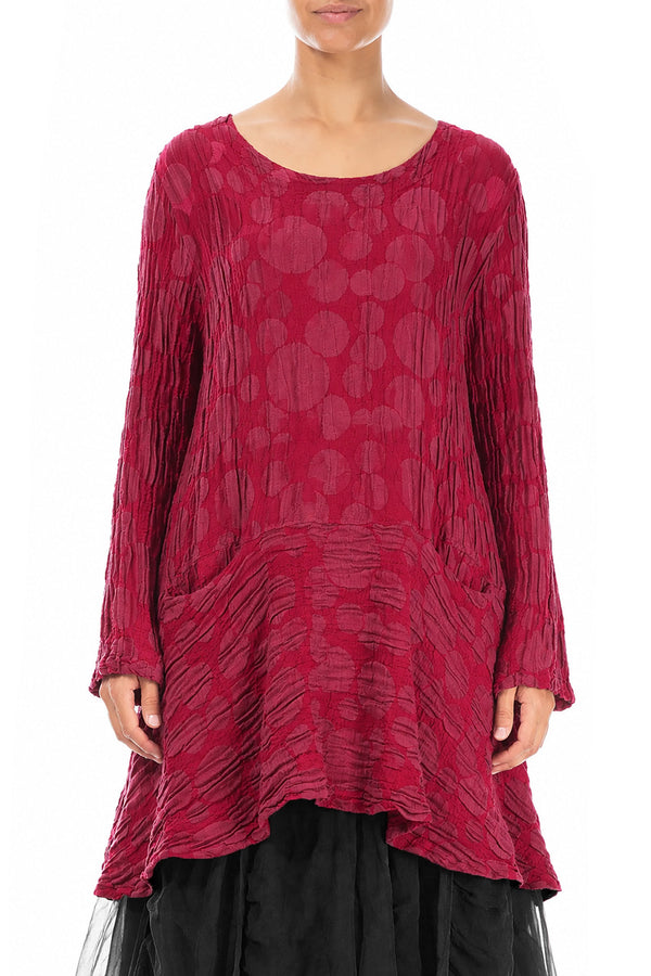 Flared Pockets Crinkled Ruby Circle Silk Linen Tunic 1