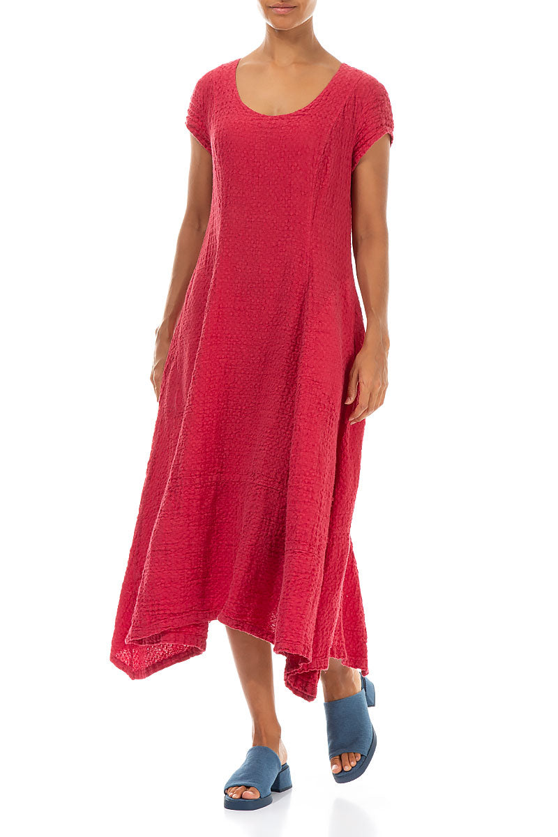 Flared Raspberry Textured Linen Dress 3
