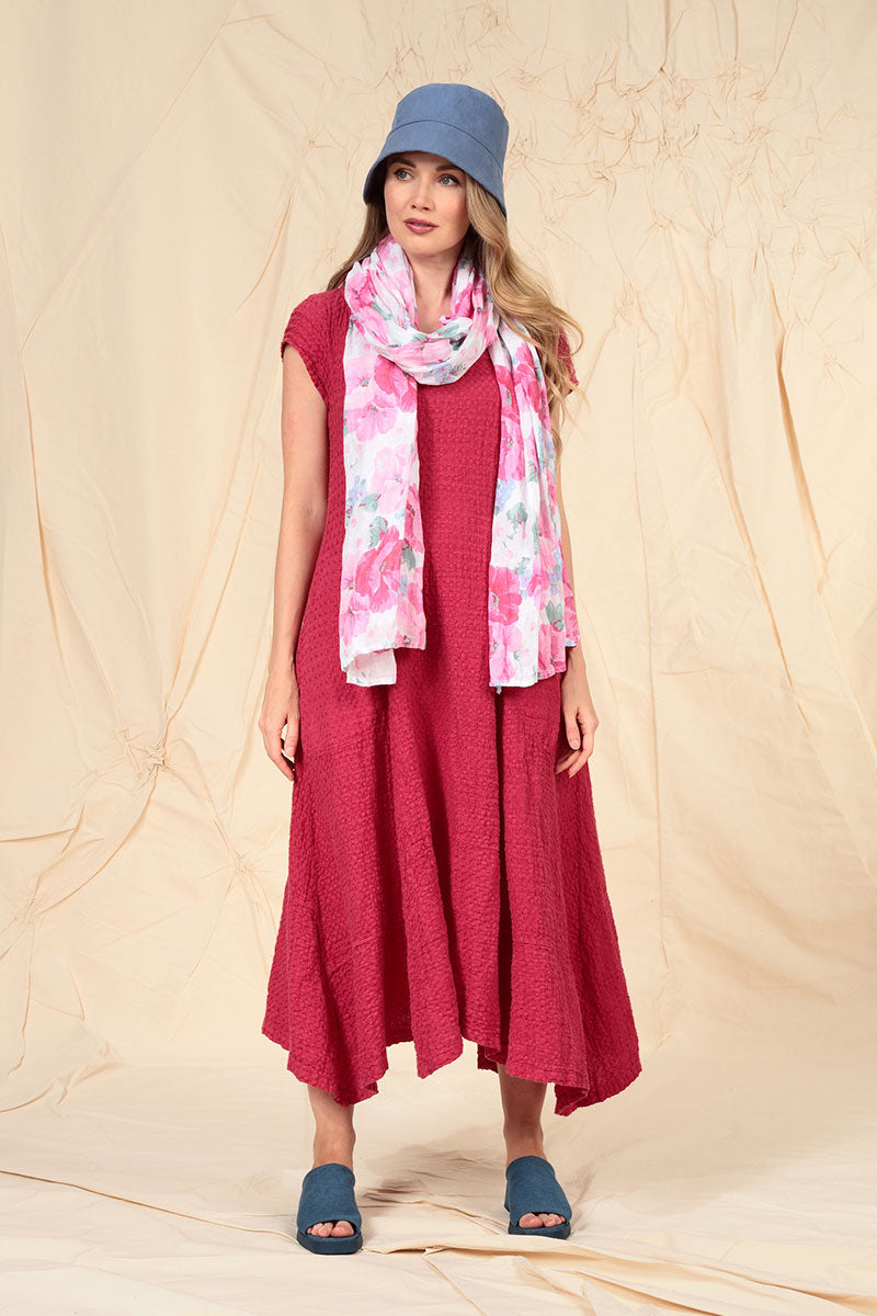 Flared Raspberry Textured Linen Dress 6