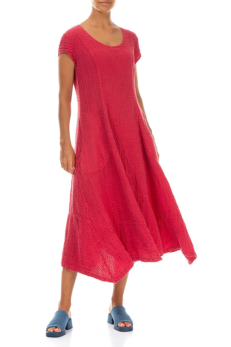 Flared Raspberry Textured Linen Dress 4
