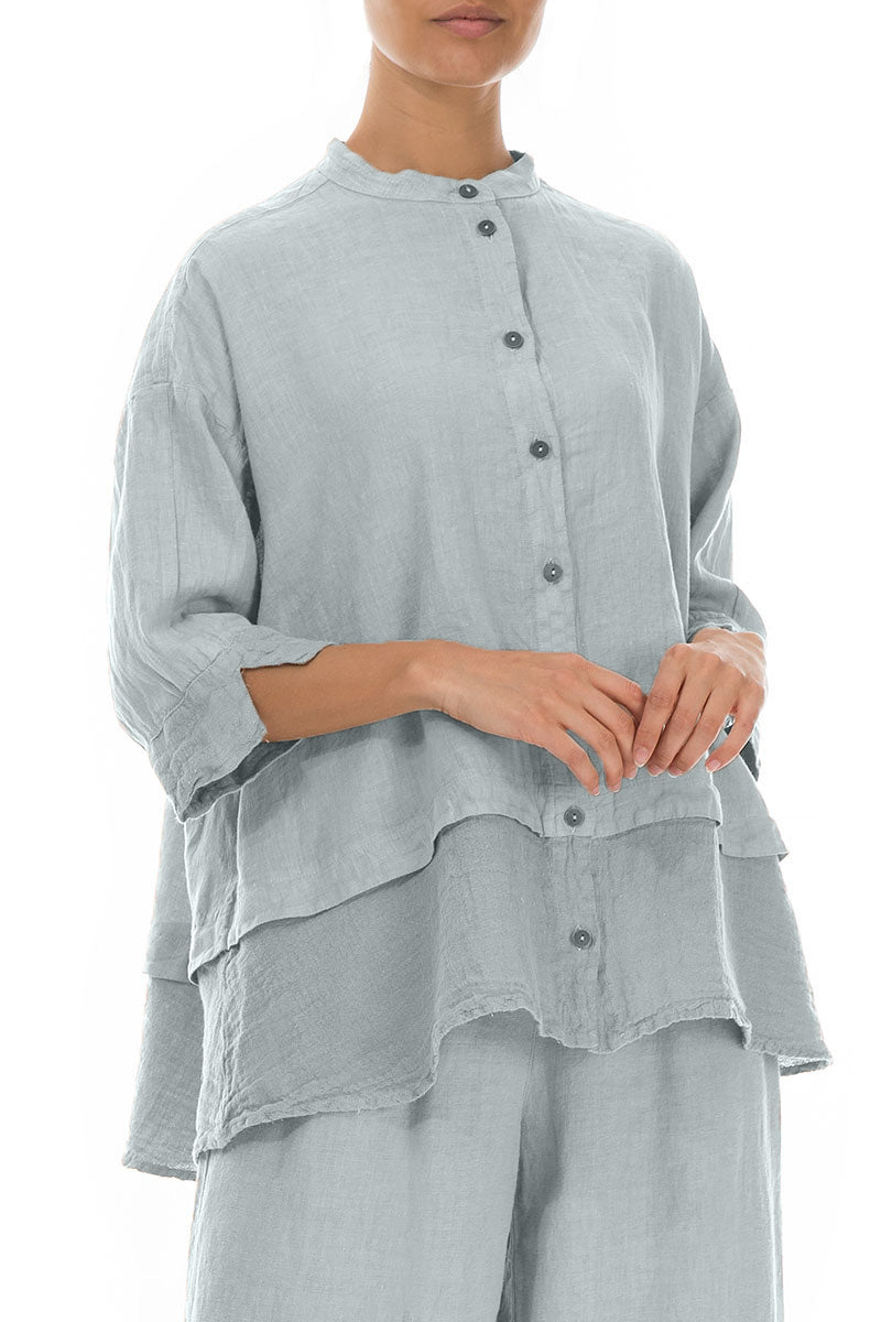 Chemise en lin gris argenté évasée