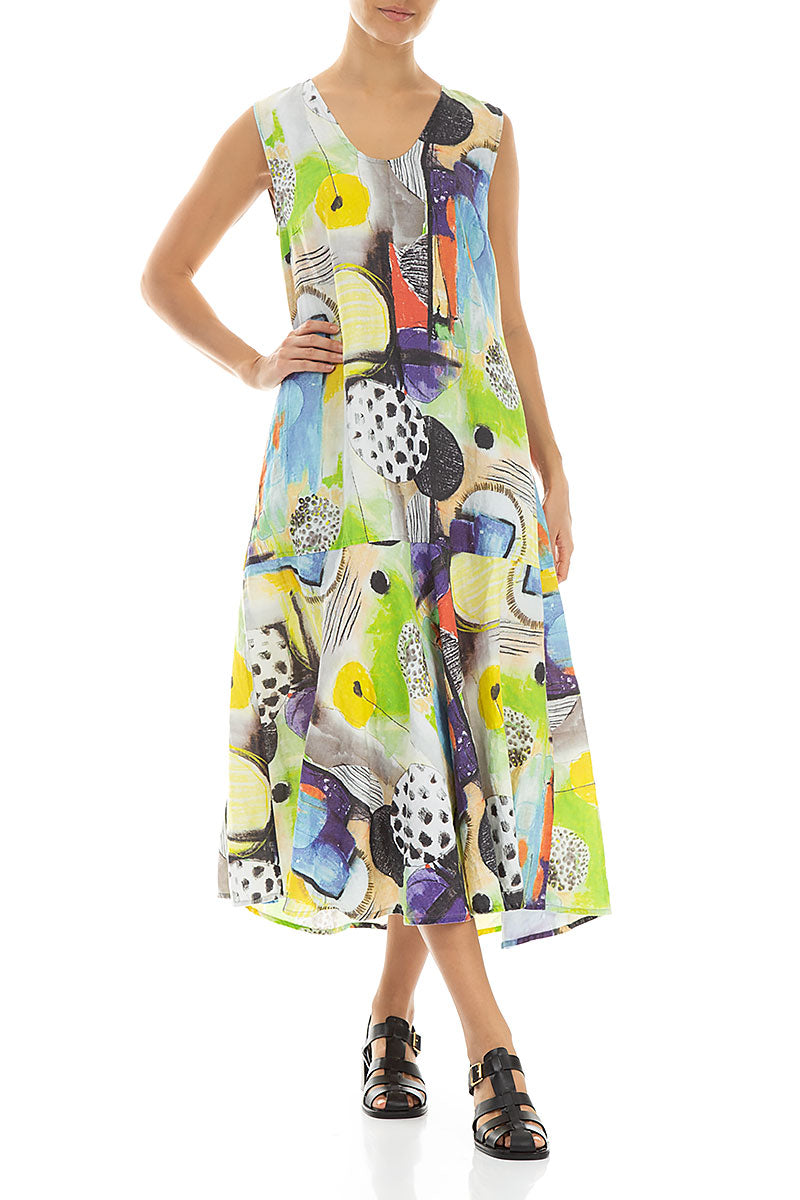 Flared Sleeveless Artmaze Linen Dress 4