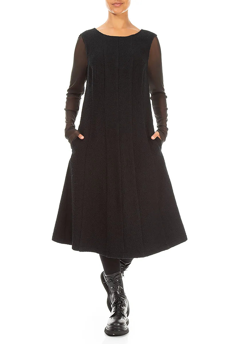 Flared Sleeveless Black Wool Dress 4