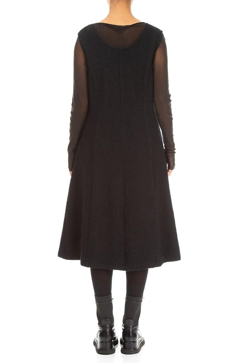 Flared Sleeveless Black Wool Dress 2