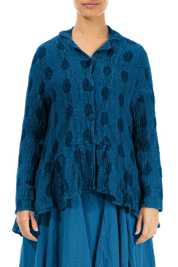Veste en lin bleu cobalt texturé à bulles évasée