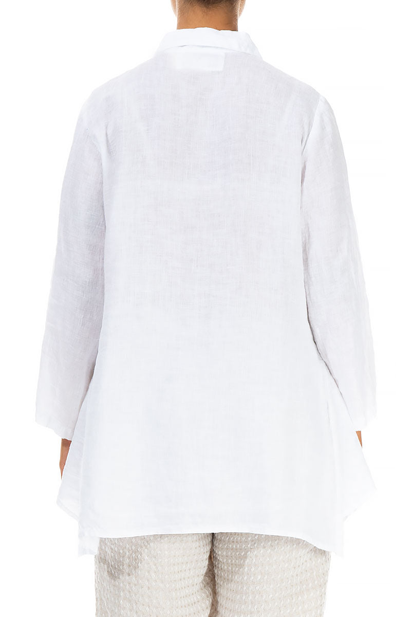 Flared Two Pockets White Linen Shirt 2
