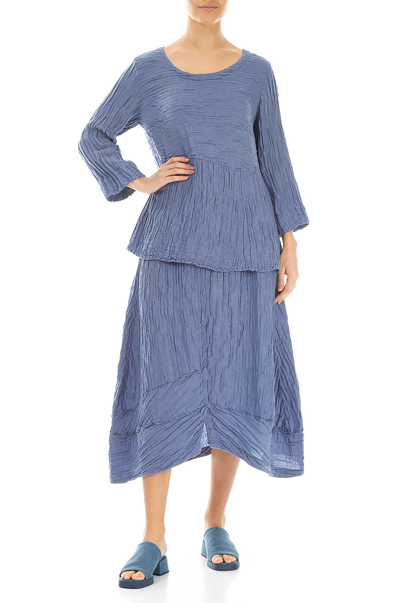 Soft-Shaped Blue Nova Crinkled Silk Linen Blouse 4