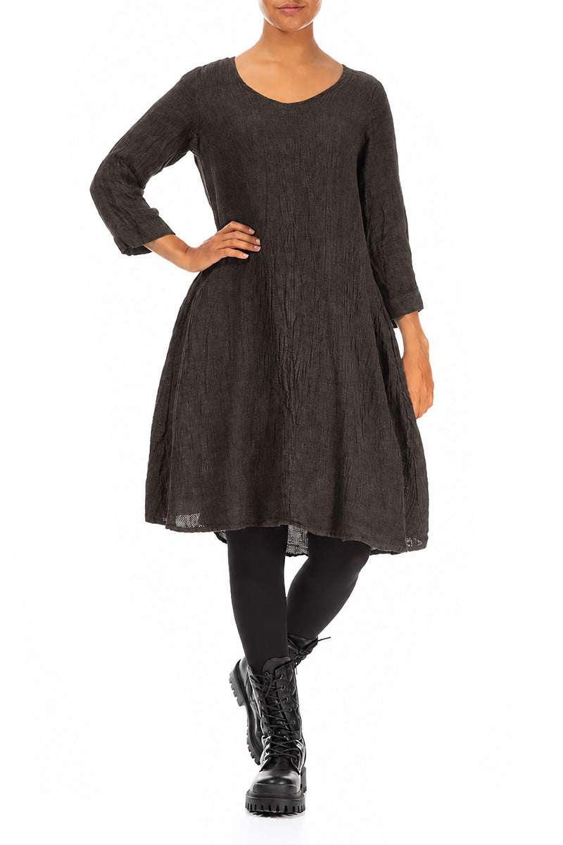 Floaty Truffle Brown Mélange Linen Dress 4