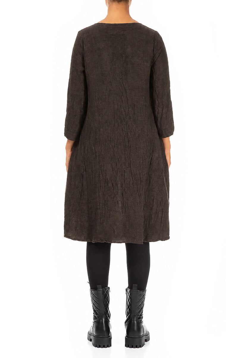 Floaty Truffle Brown Mélange Linen Dress 2
