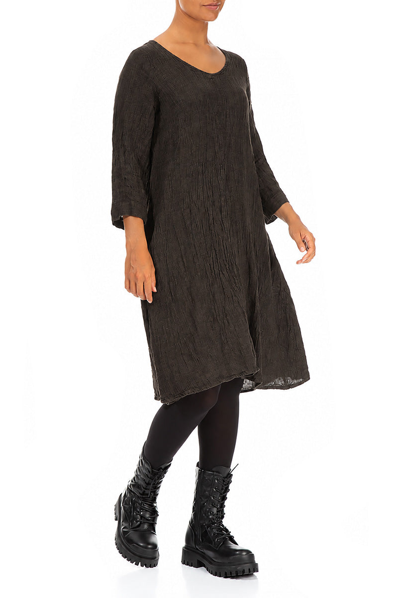 Floaty Truffle Brown Mélange Linen Dress 3