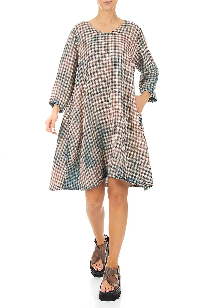 Floaty Watercolour Check Linen Dress 3