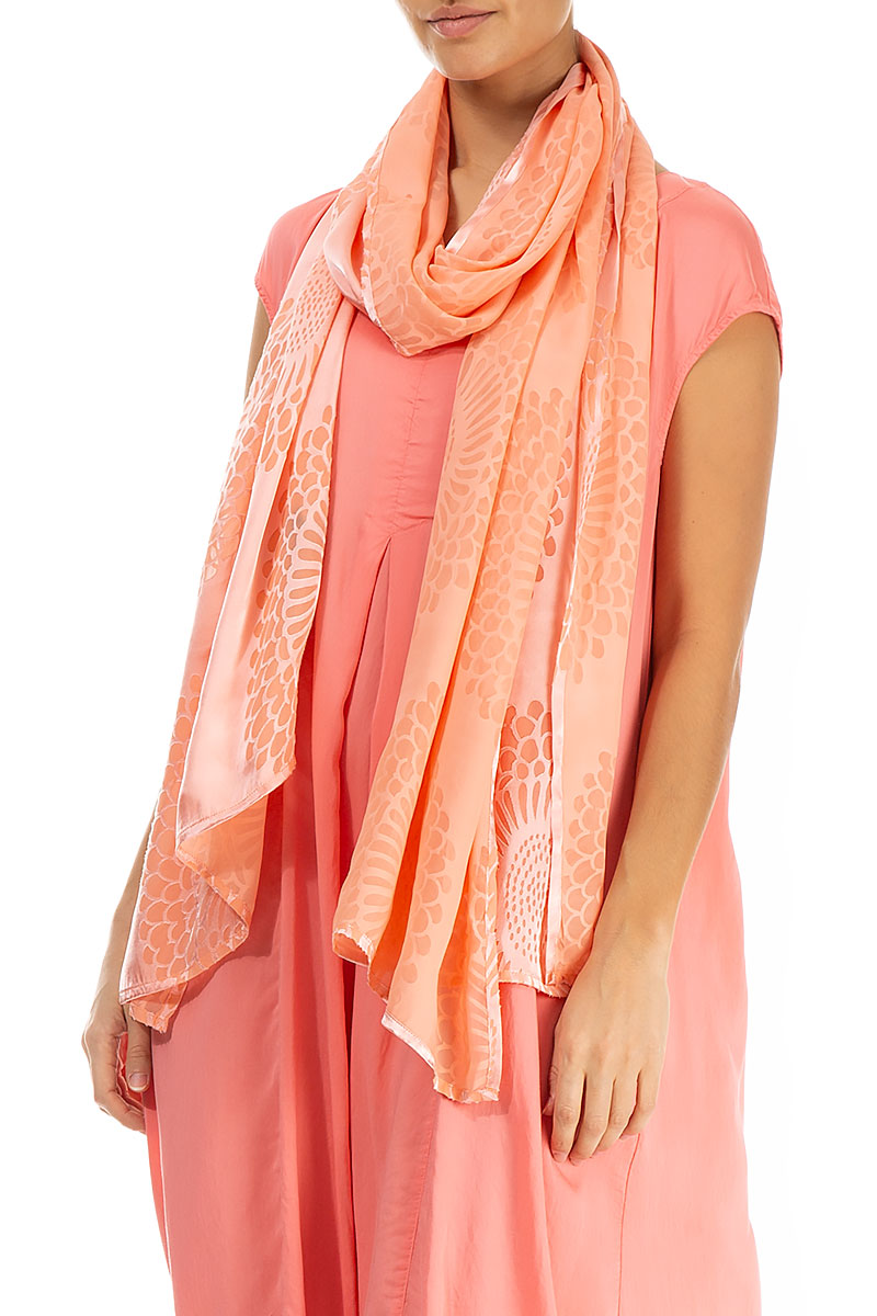 Floral Coral Silk Scarf 3