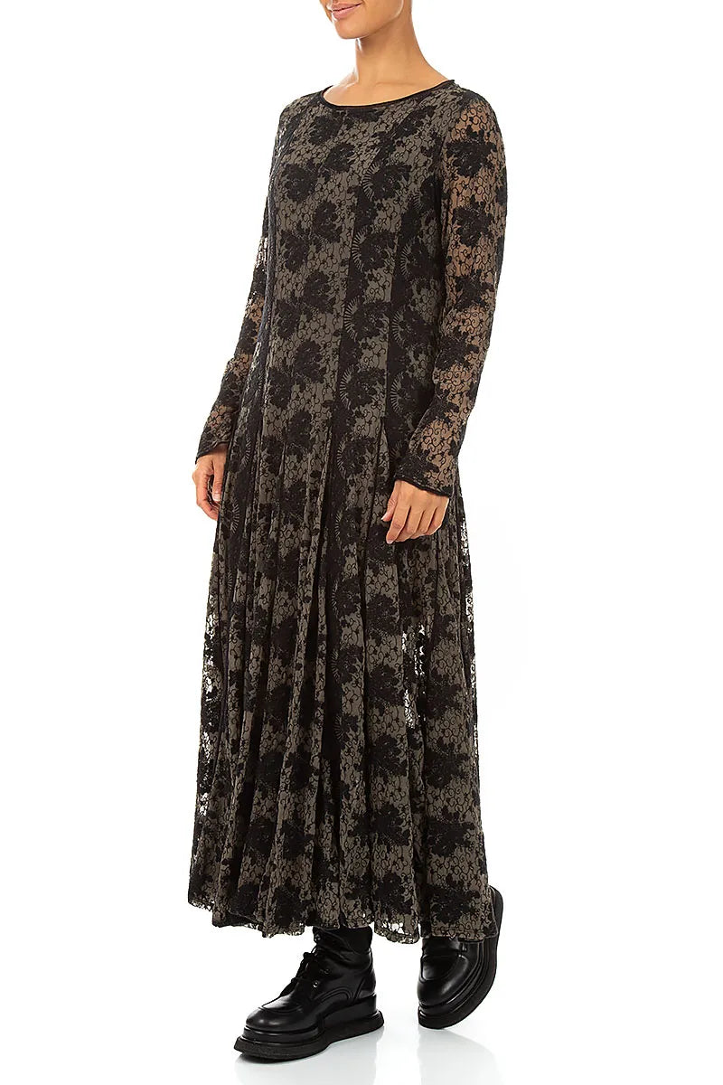 Floral Lace Black Cotton Maxi Dress 4