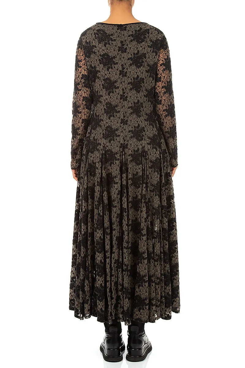 Floral Lace Black Cotton Maxi Dress 3