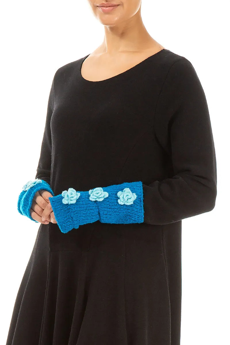 Flowers Azure Blue Soft Wool Wristlets 1