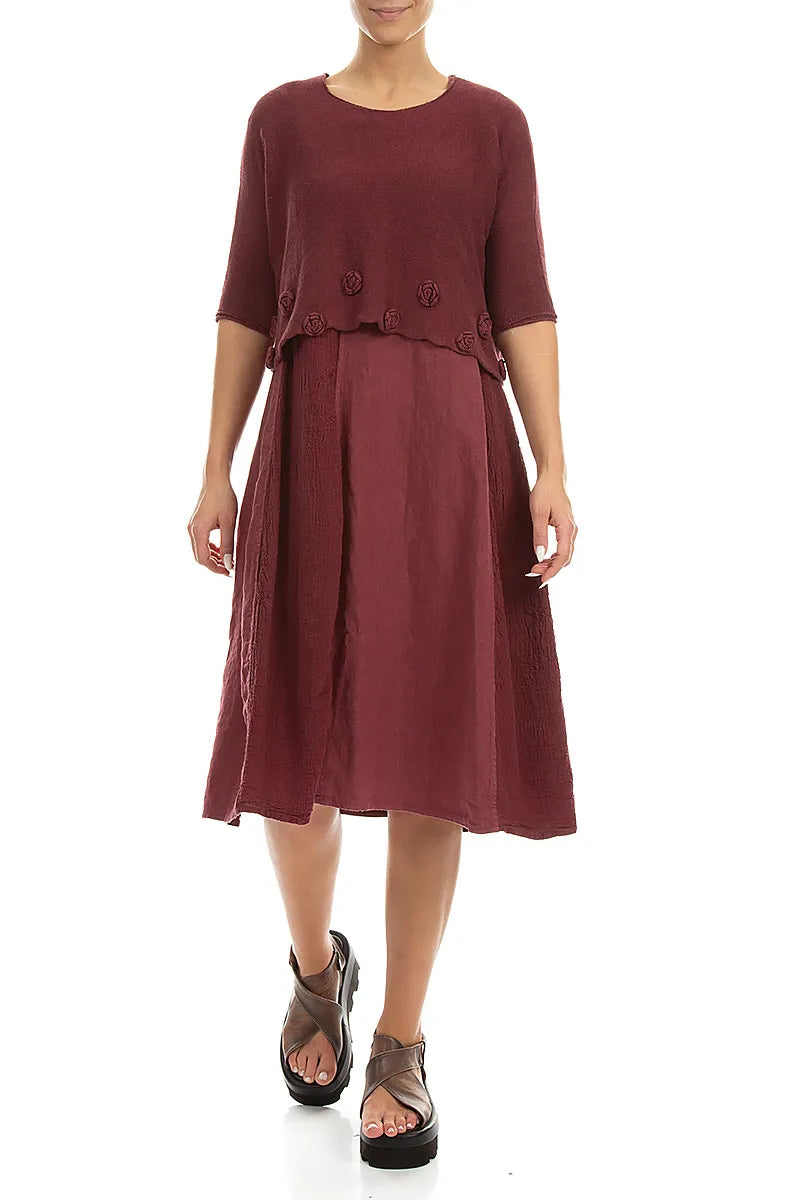 Flowers Decorated Antique Ruby Linen Jumper 4