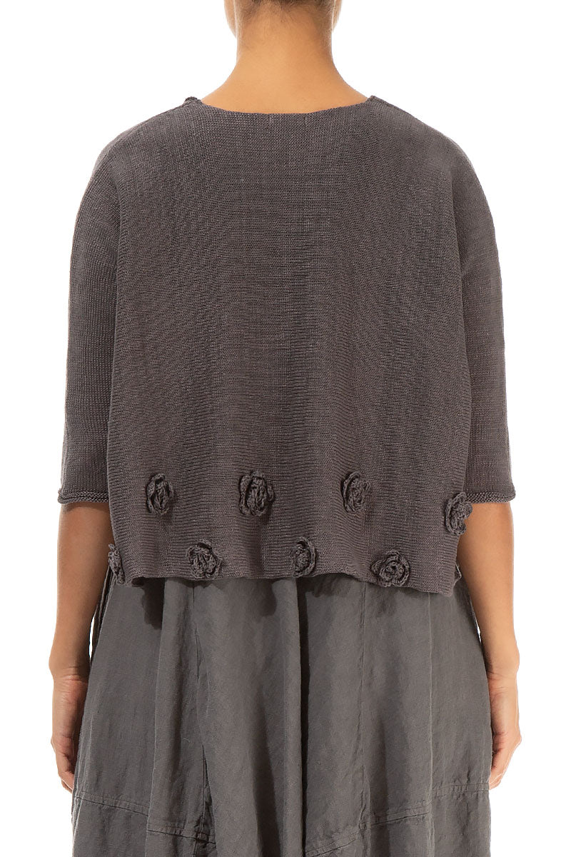 Flowers Decorated Brown Linen Jumper 2