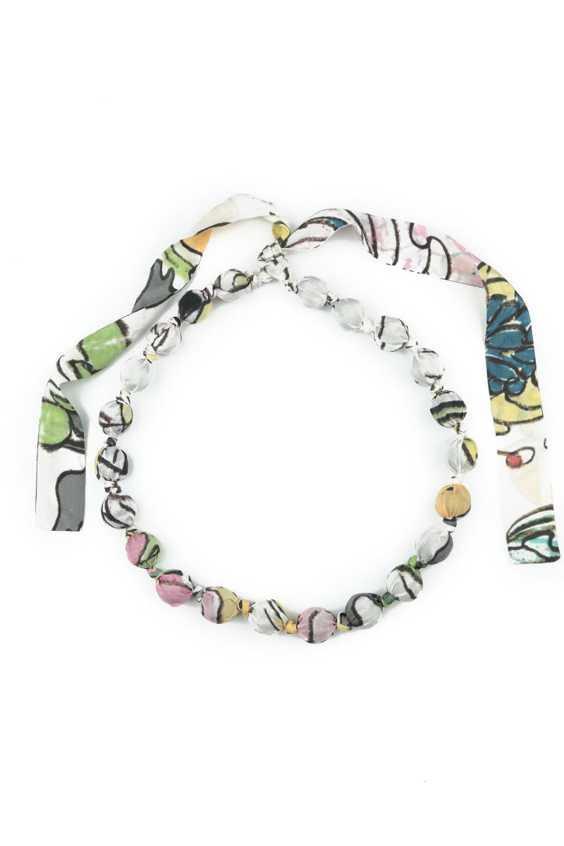 Flowers Silk Bamboo Bead Necklace 4