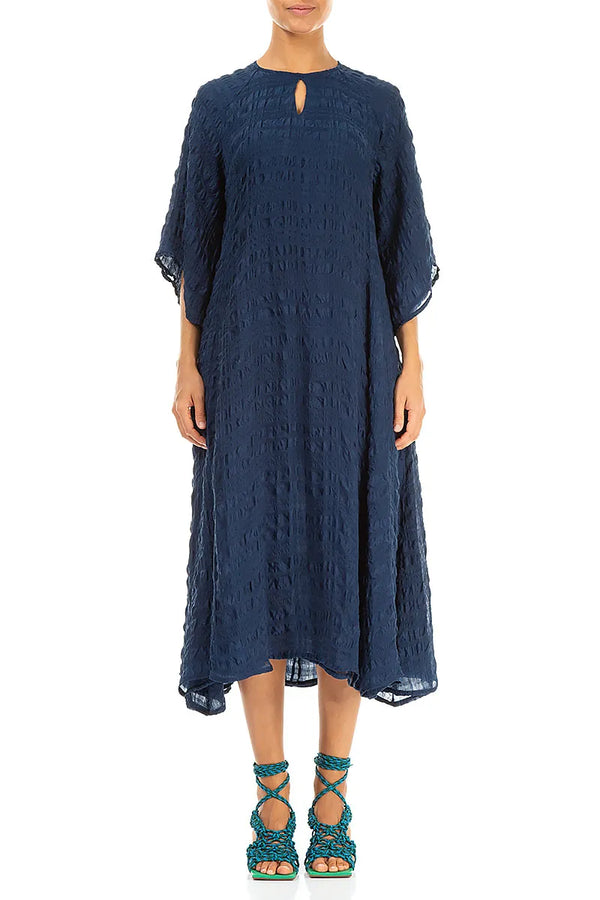 Flowing Navy Layered Silk Dress 1