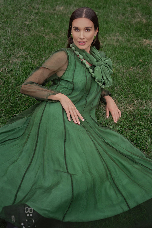 Flowing Shamrock Green Silk Chiffon Dress 1