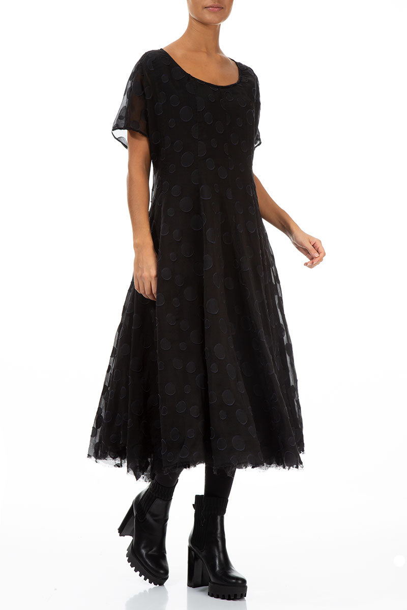 Flowy Black Bubbles Silk Dress 4