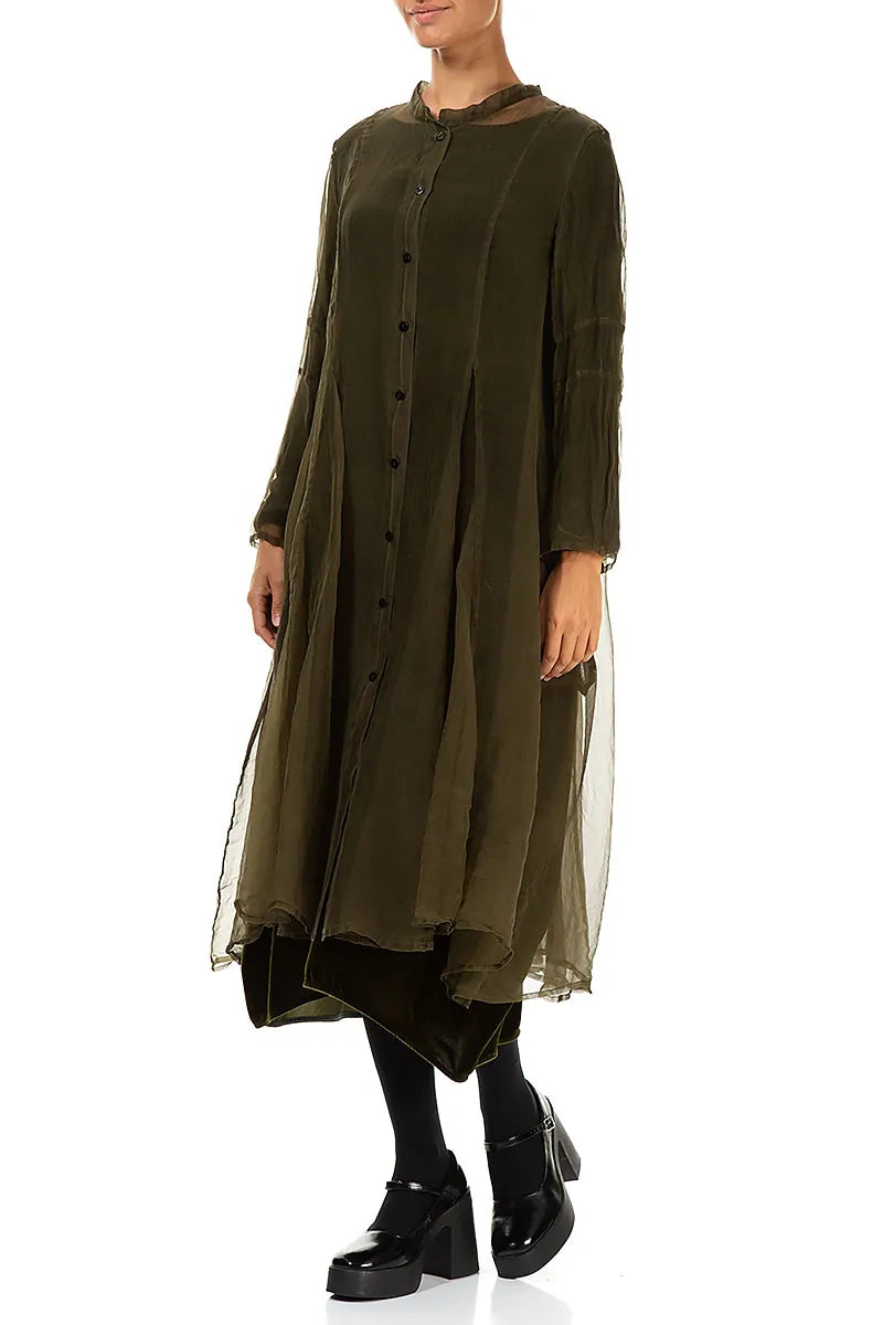 Fließende Jacke aus Seidenchiffon in Waldnebel
