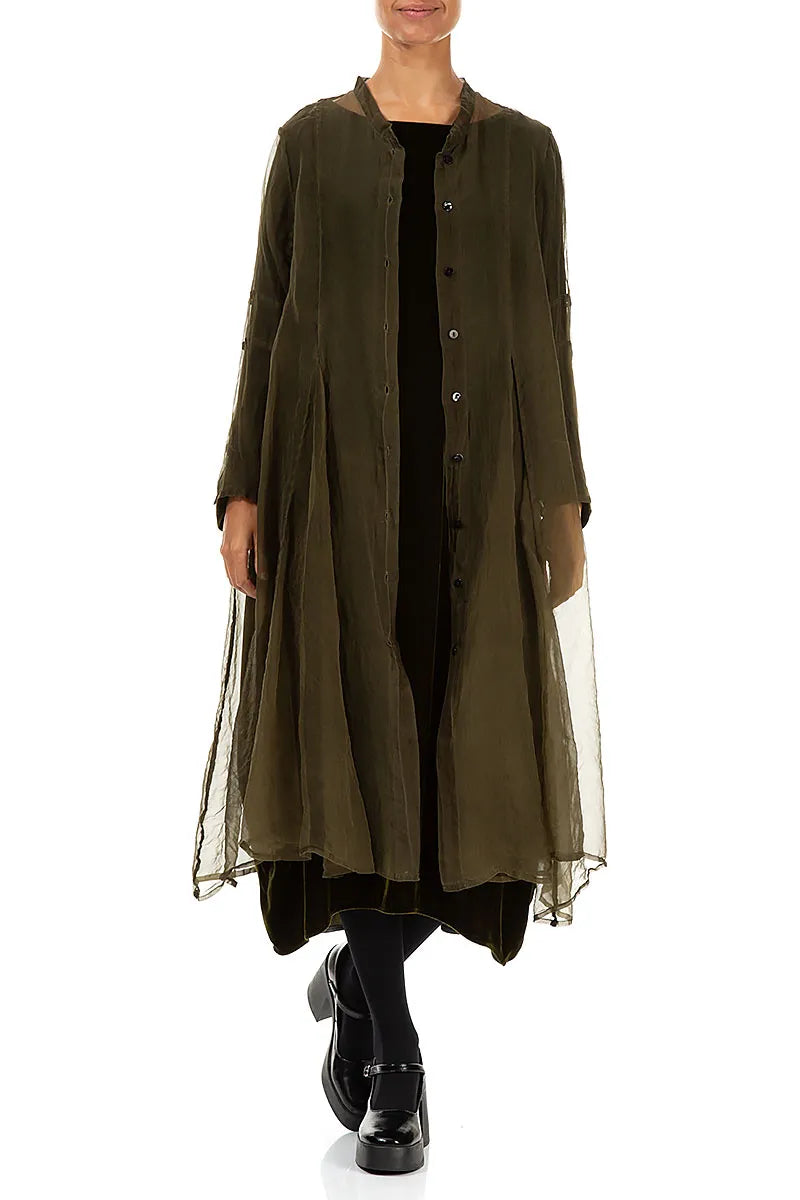 Fließende Jacke aus Seidenchiffon in Waldnebel