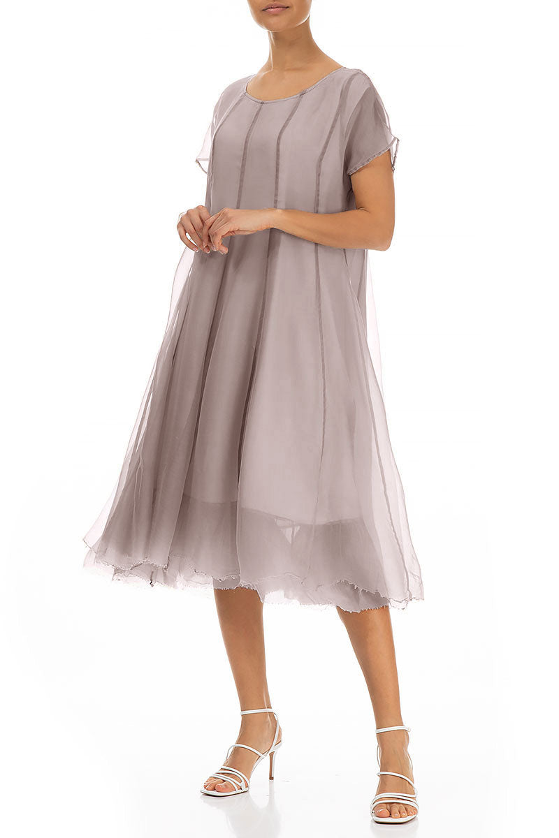 Flowy Greige Silk Chiffon Dress 3