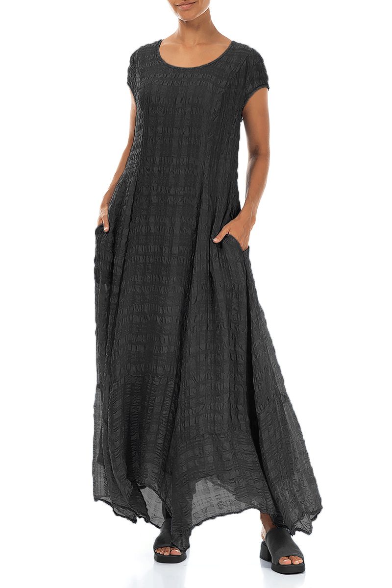 Flowy Maxi Black Textured Silk Dress 4