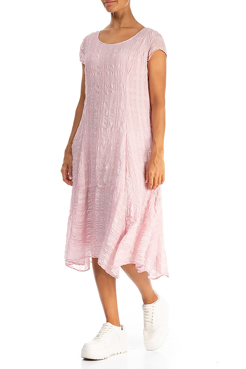 Flowy Midi Powder Pink Textured Silk Dress 3