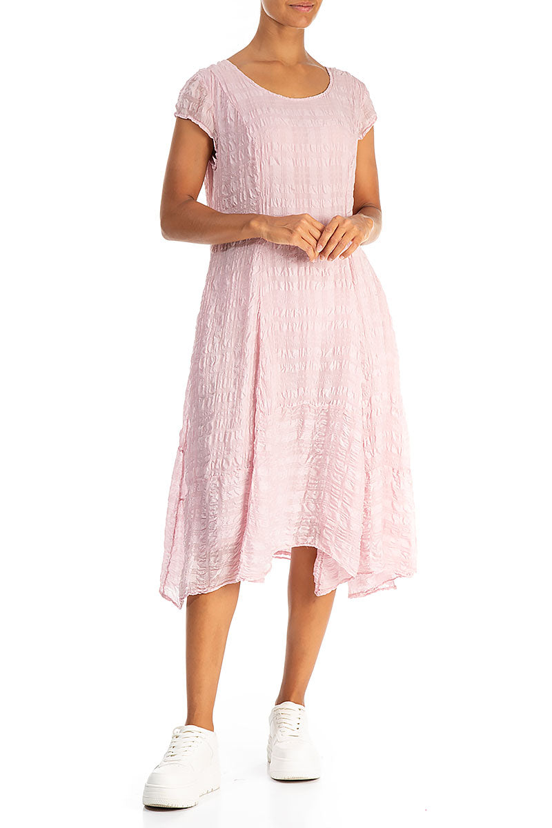 Flowy Midi Powder Pink Textured Silk Dress 4