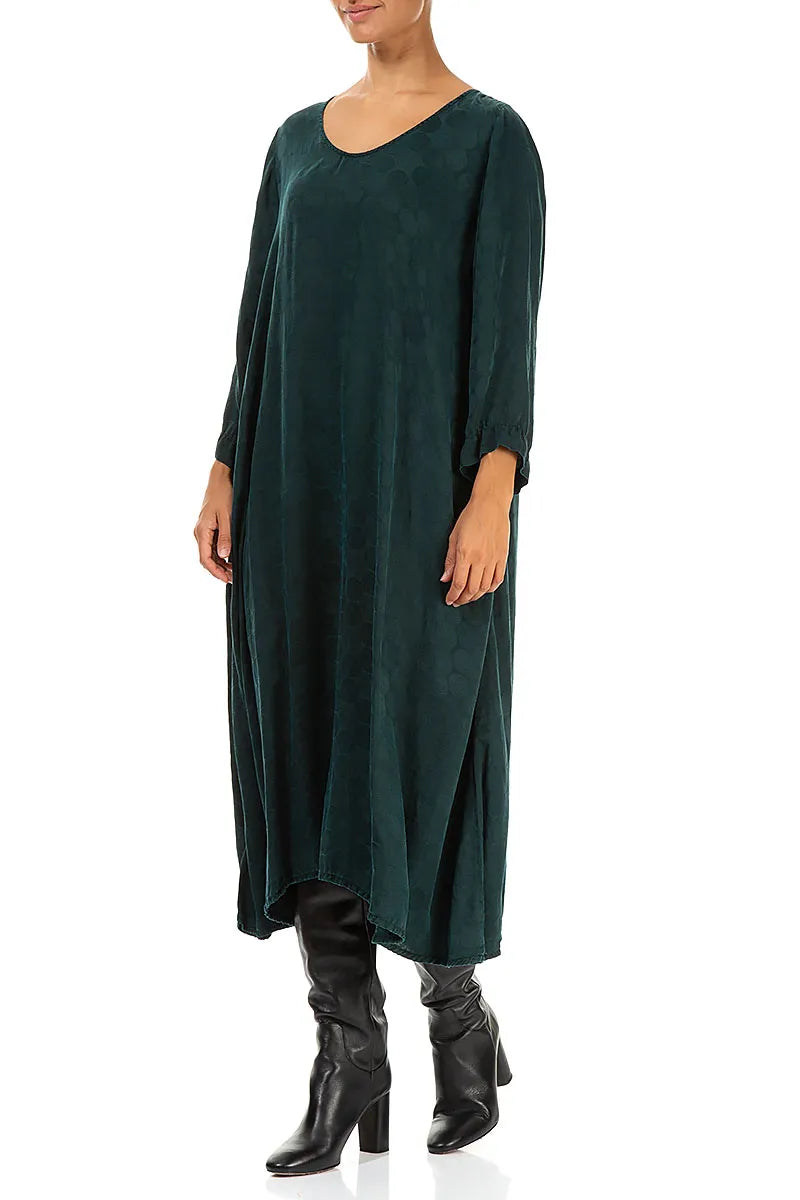 Flowy Peacock Rosette Textured Silk Dress