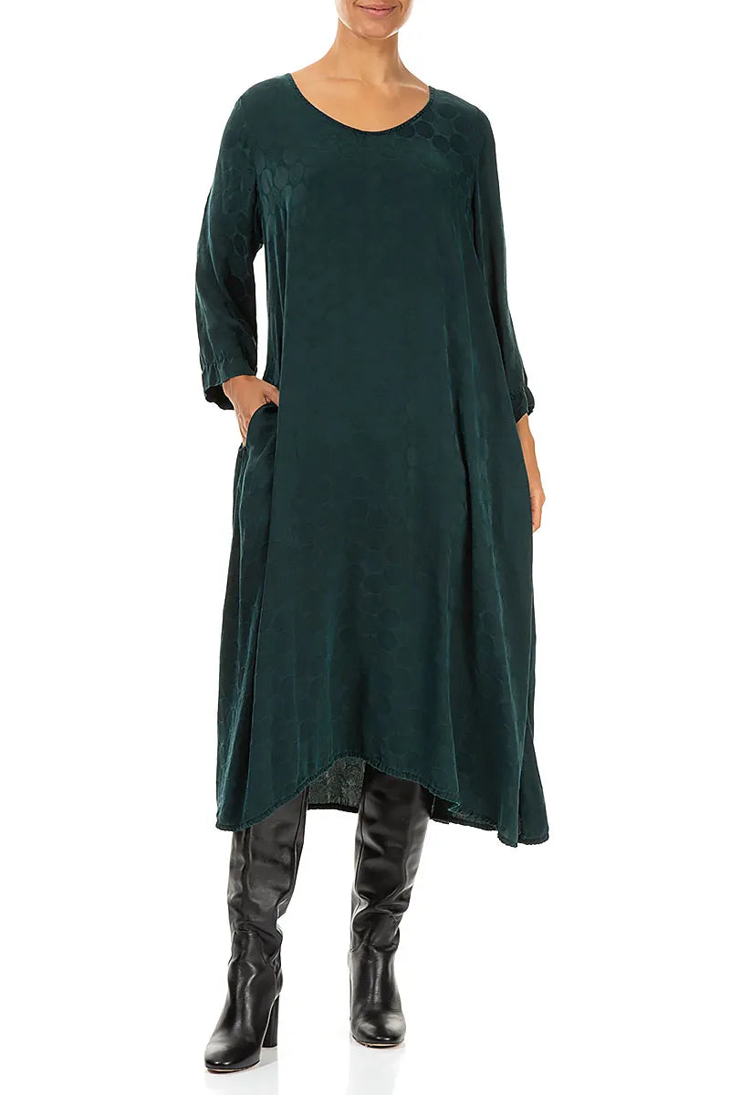 Flowy Peacock Rosette Textured Silk Dress