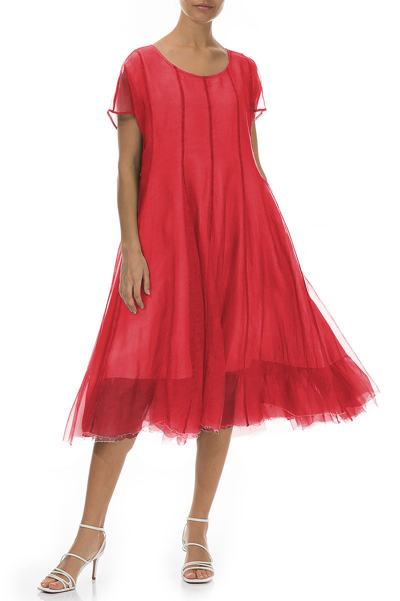 Flowy Poppy Red Silk Chiffon Dress 5