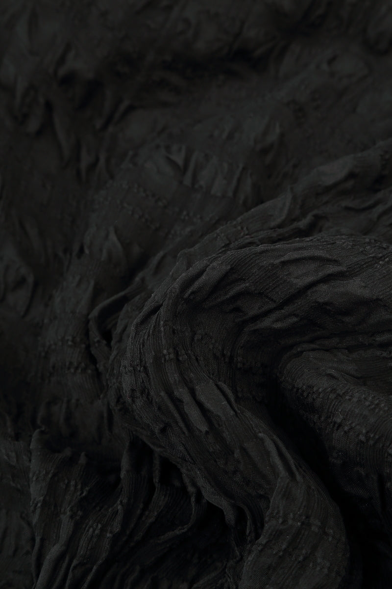 Flowy Tie Up Black Textured Silk Dress 5