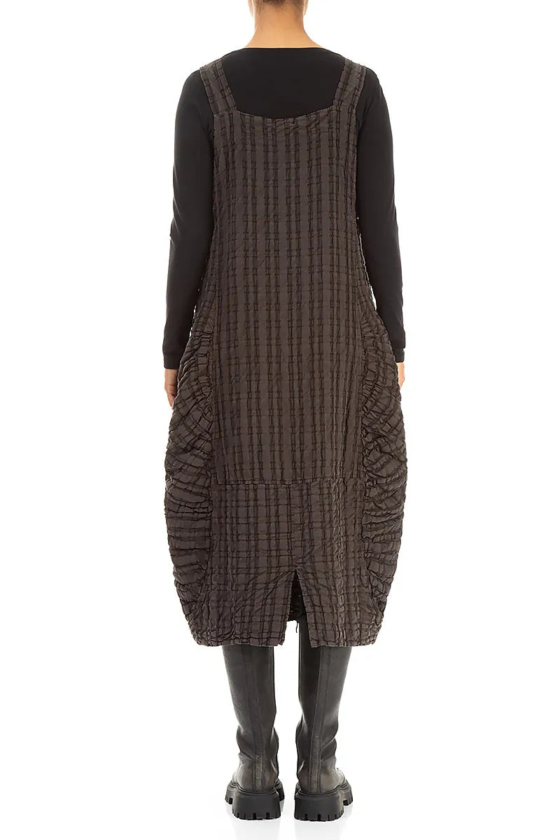 Waldbraun kariertes Trägerkleid aus Leinen und Baumwolle