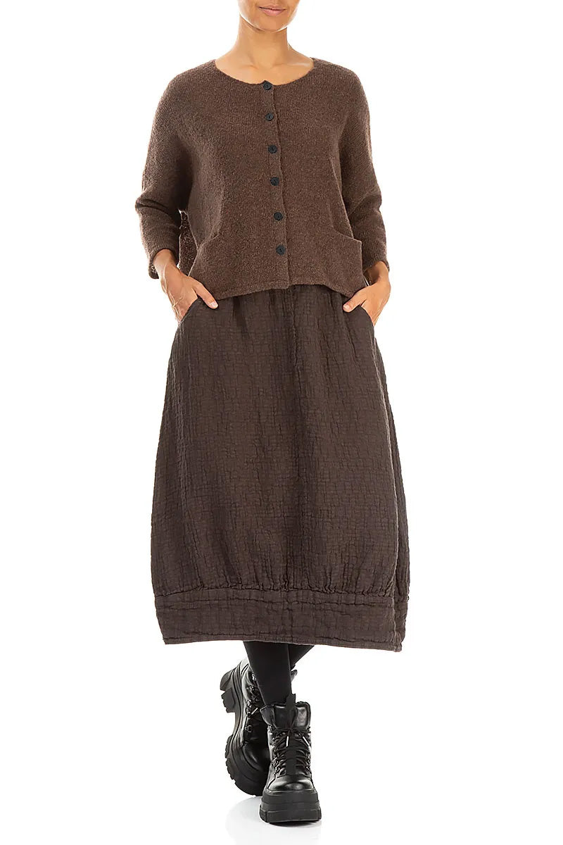 Forest Brown Textured Linen Midi Skirt 4
